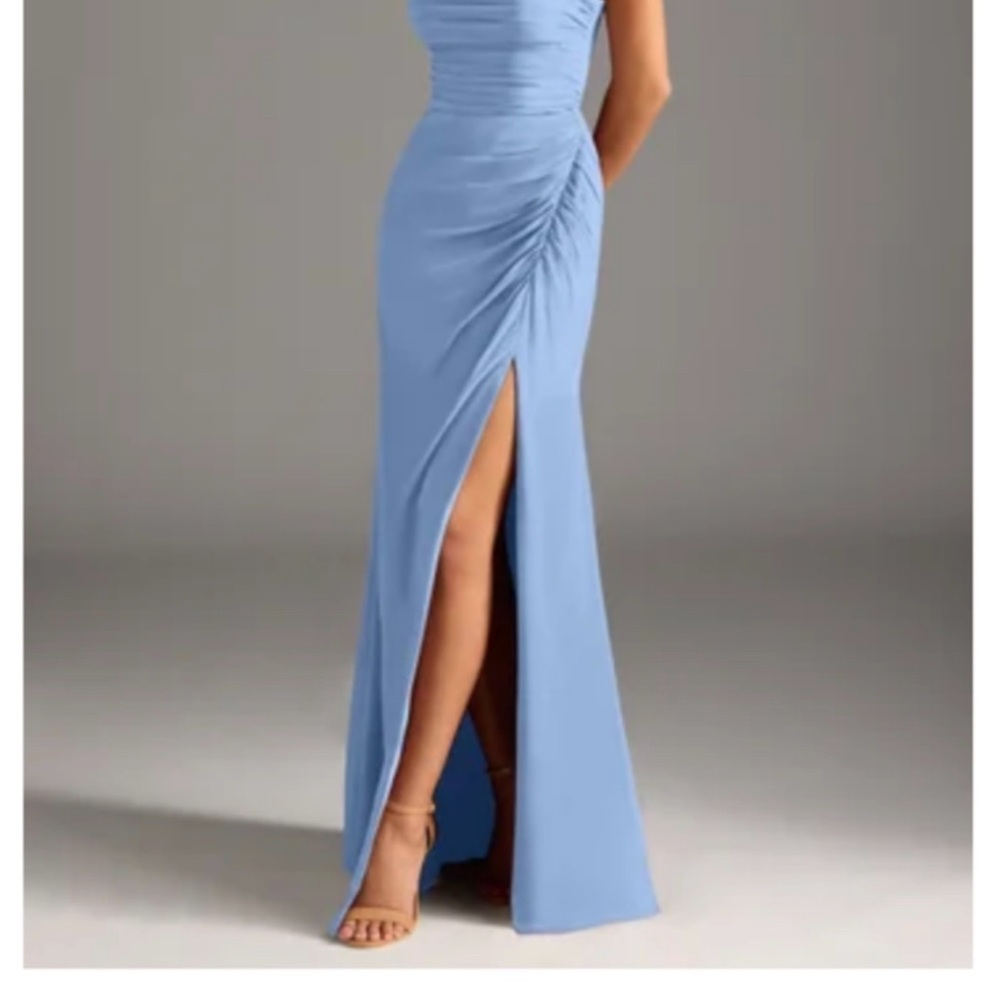Azazie Light Blue Maxi Dress with Front Slit - Picture 1 of 4